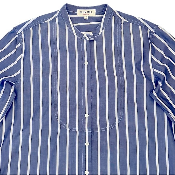 Alex Mill Eloise Bib Lightweight Wide Stripe Shirt, Navy Blue/White, Size M - Picture 8 of 15
